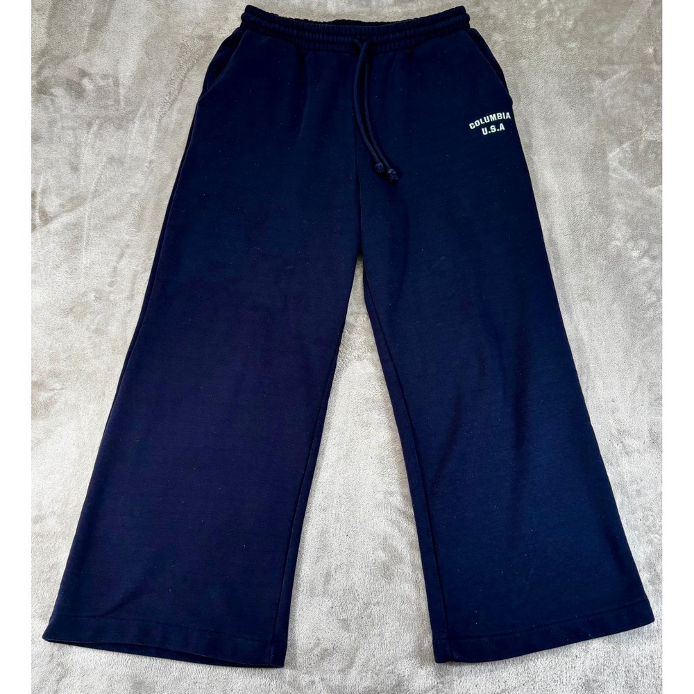 Zara 25" Wide Leg Sweatpants Womens Large Navy Blue Columbia USA Graphic